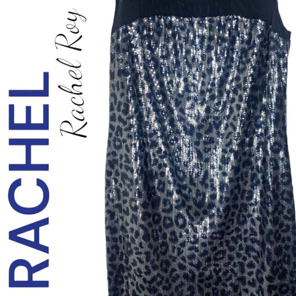 RACHEL RACHEL ROY Metallic Sequin Leopard Print Mini Cocktail Party Dress, Large - Picture 8 of 10